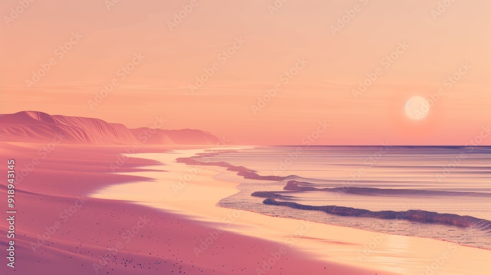 Serene Sunset over a Vast and Tranquil Beach Serene Sunset over a Vast and Tranquil Beach