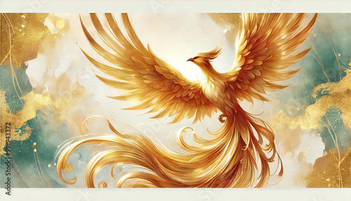空を舞う金色の鳳凰