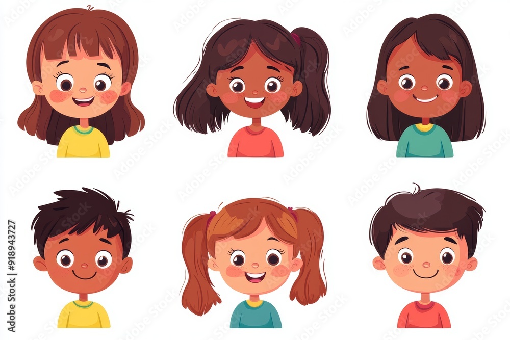 Kids faces. Child expression faces little boys and girls cartoon avatars collection. Girl and boy avatar, young teenager female and male, Generative AI Kids faces. Child expression faces little boys and girls cartoon avatars collection. Girl and boy avatar, young teenager female and male, Generative AI
