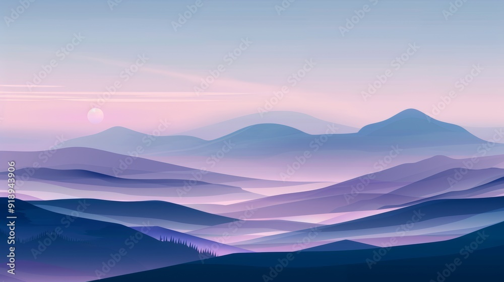 Serene Landscape of Gently Rolling Hills at Sunrise Bathed in Soft Pastel Hues Serene Landscape of Gently Rolling Hills at Sunrise Bathed in Soft Pastel Hues