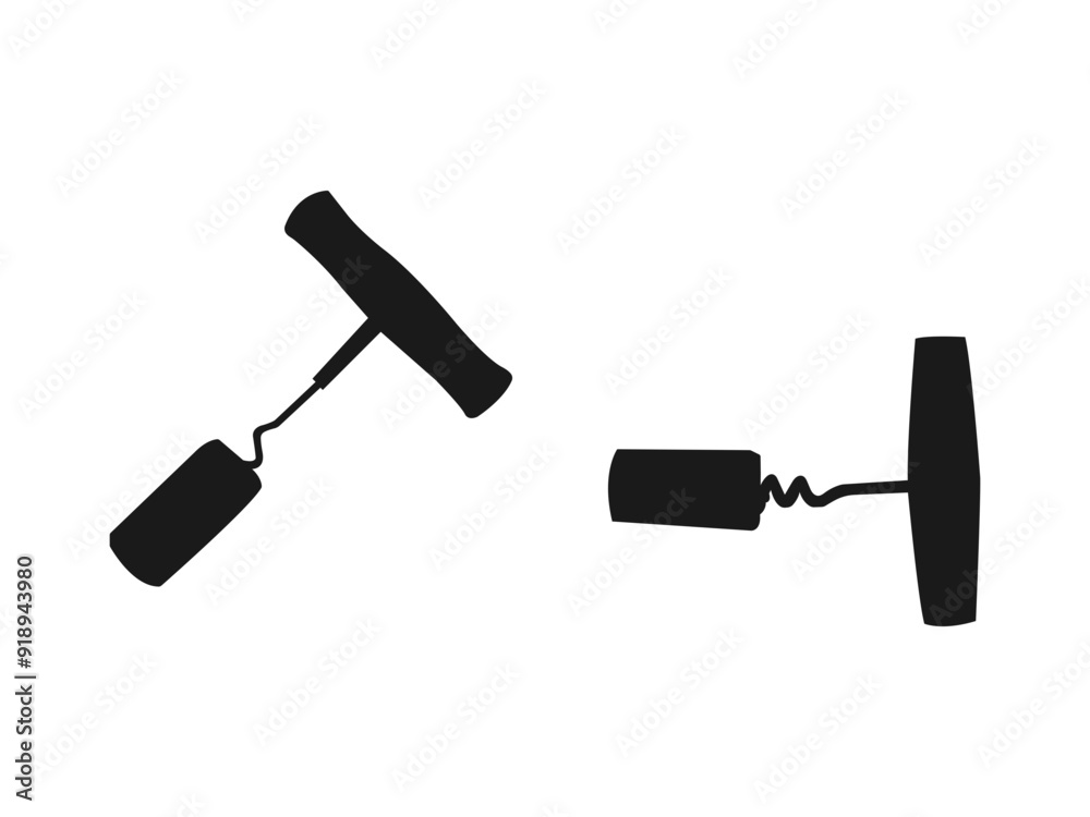 Corkscrew icon. Corkscrew with wooden handle, black silhouette icon, vector illustration. Old corkscrew with wooden handle. vector silhouette illustration isolated on white background. Corkscrew icon. Corkscrew with wooden handle, black silhouette icon, vector illustration. Old corkscrew with wooden handle. vector silhouette illustration isolated on white background.