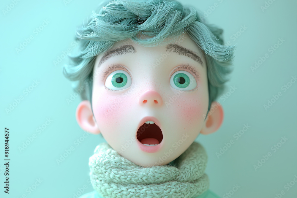 Shocked scared amazed cartoon character adult man male guy person portrait in 3d style design on light background. Human people feelings expression concept Shocked scared amazed cartoon character adult man male guy person portrait in 3d style design on light background. Human people feelings expression concept
