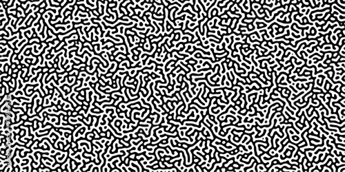 Turing reaction diffusion monochrome seamless pattern with chaotic motion. Linear design with biological shapes. Organic lines in Memphis. abstract truing organic wallpaper background.	