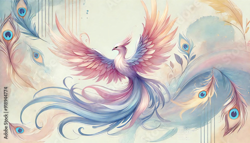 水彩画風　鳳凰