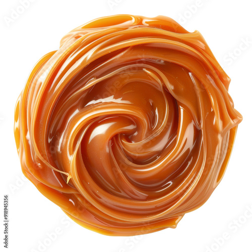 Isolated Caramel Swirl With Smooth and Glossy Texture Without Background.