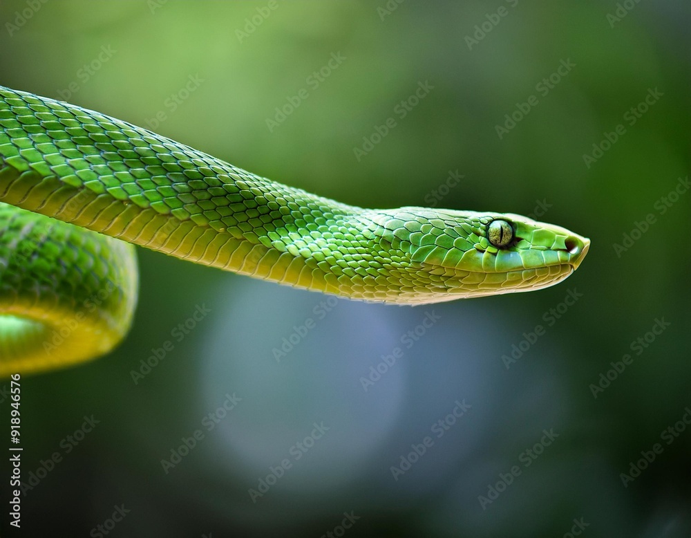 Close up view of a dangerous green snake Close up view of a dangerous green snake