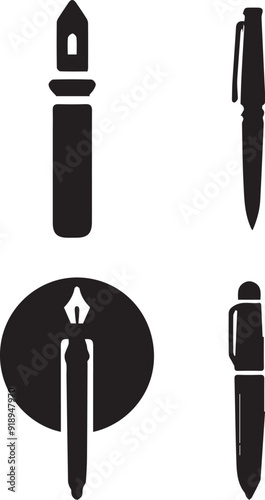 silhouette of clean vector pen set isolated n white background 
