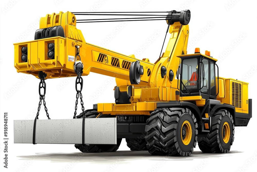 Yellow Mobile Crane Lifting Concrete Slab Yellow Mobile Crane Lifting Concrete Slab