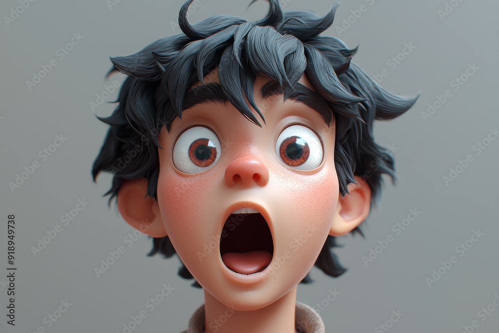 Shocked scared amazed cartoon character adult man male guy person portrait in 3d style design on light background. Human people feelings expression concept Shocked scared amazed cartoon character adult man male guy person portrait in 3d style design on light background. Human people feelings expression concept