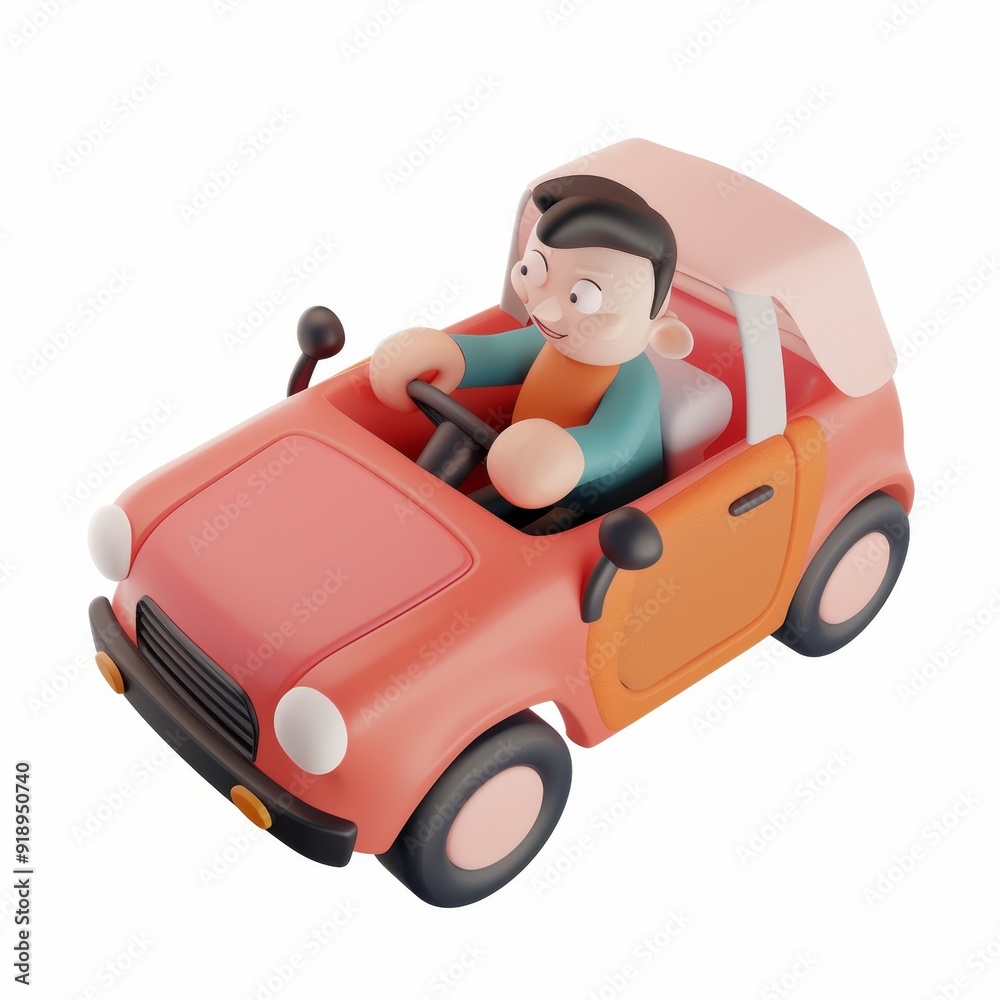 Cute driver character in a car in 3D style on a white background
Cute driver character in a car in 3D style on a white background