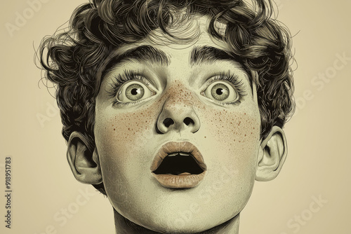 Shocked scared amazed cartoon character adult man male guy person portrait in 3d style design on light background. Human people feelings expression concept