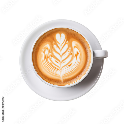 Isolated Flat White Coffee with Artistic Latte Art Design. photo