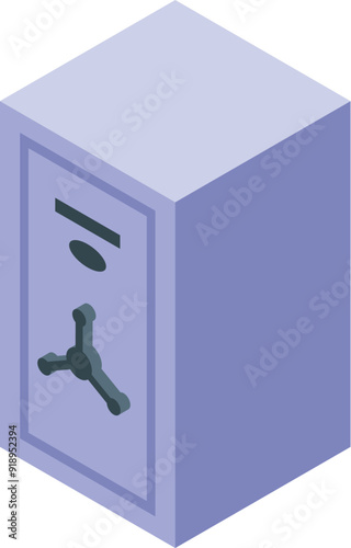 This isometric illustration features a large metal safe, emphasizing the concept of security and protection