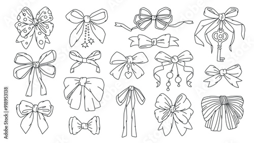 cute bows outline design set