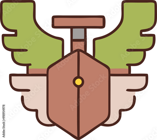 a formidable kryphon with wings stands, icon colored outline