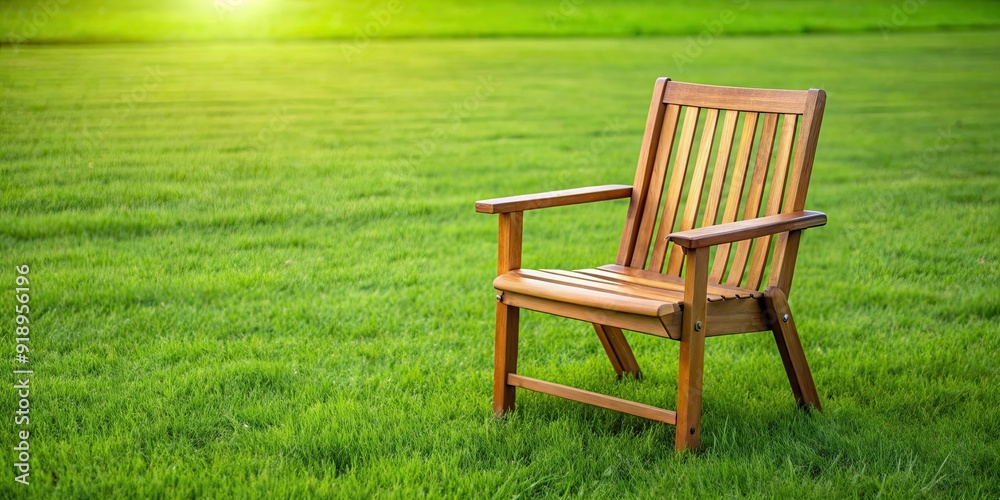 Wooden chair placed on green grass , outdoor, relaxation, nature, park, picnic, summer, furniture, sitting, peaceful Wooden chair placed on green grass , outdoor, relaxation, nature, park, picnic, summer, furniture, sitting, peaceful