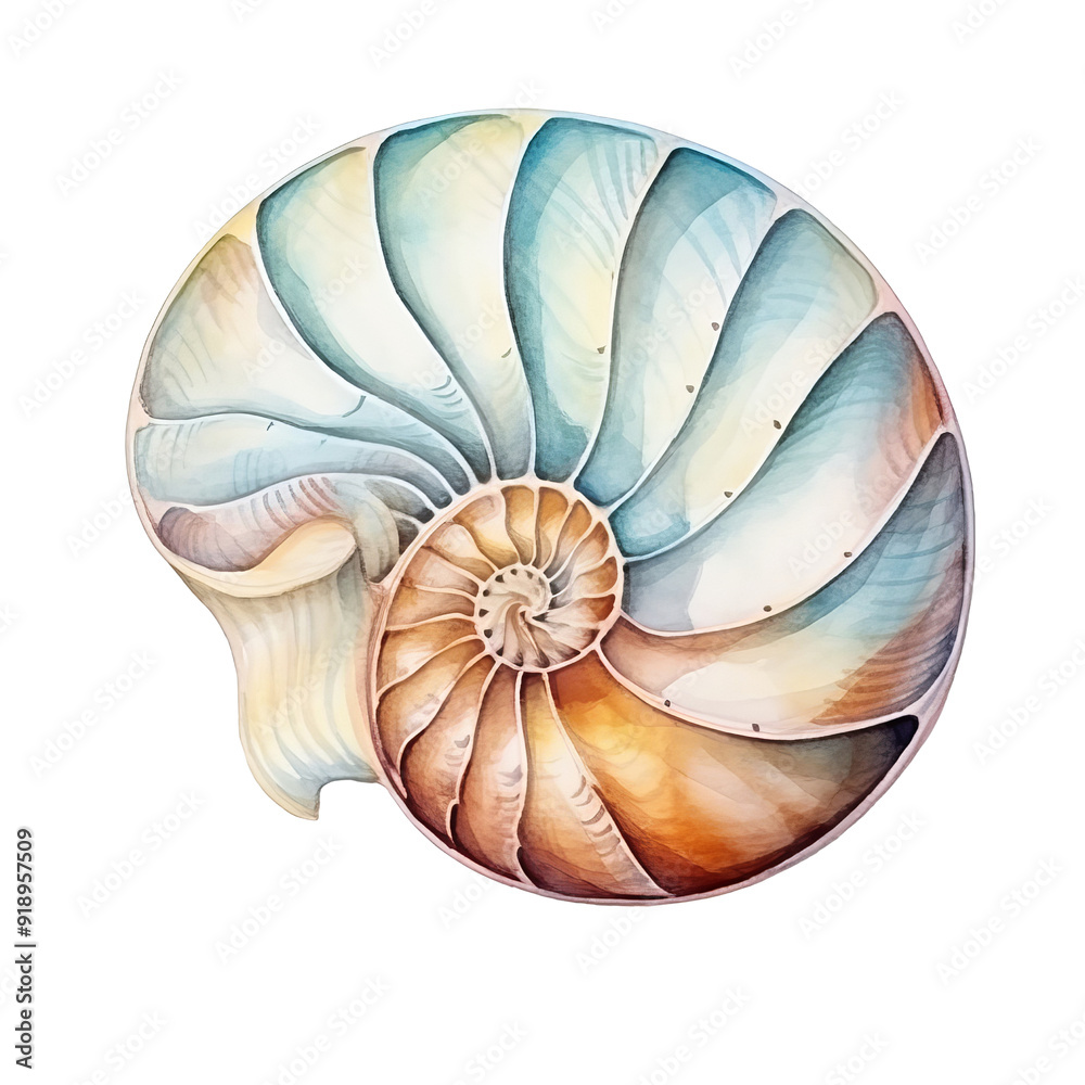 Obraz premium Artistic Nautilus Shell with Elegant Color Gradient Isolated without Background.