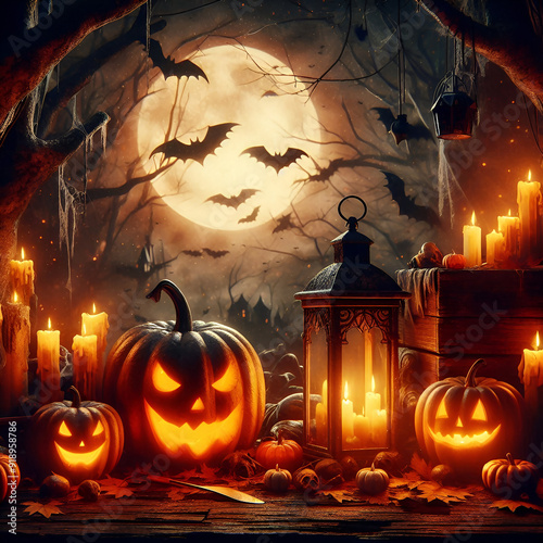 Happy Halloween Orange Background poster photo