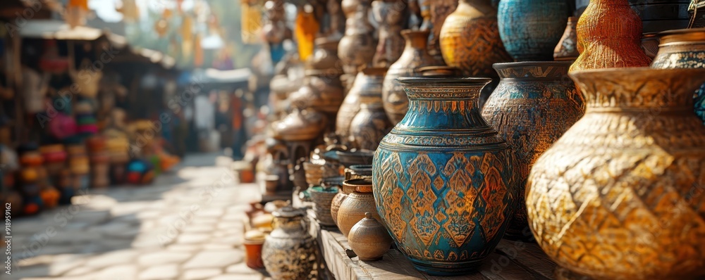 Fototapeta premium Close-up of traditional and modern items from different cultures in a global e-commerce marketplace,