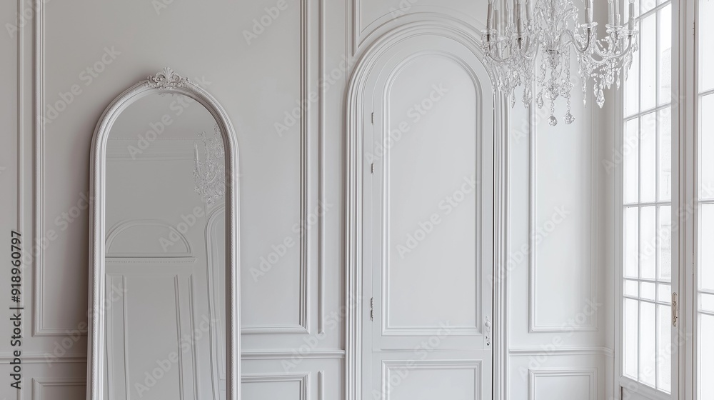 窓と鏡のある白い部屋 美しくて明るい空間 窓と鏡のある白い部屋 美しくて明るい空間