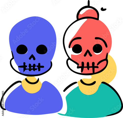 women with sugar skull makeup at dia de los muertos procession, icon doodle offset fill