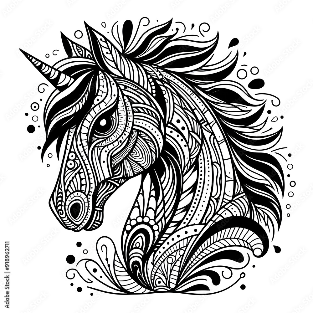 Obraz premium Hand drawn zentangle horse for adult coloring page, art therapy, mandala coloring pages for stress free, stress relief