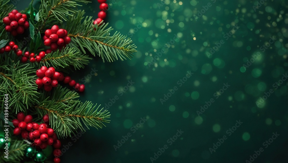 Dark Green christmas background with mistletoes frame Dark Green christmas background with mistletoes frame