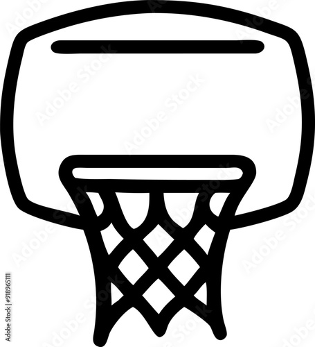 a simple and bold black silhouette of a basketball hoop and backboard the backboard is rectangular