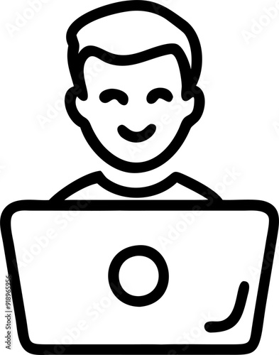 the man behind the laptop, icon outline