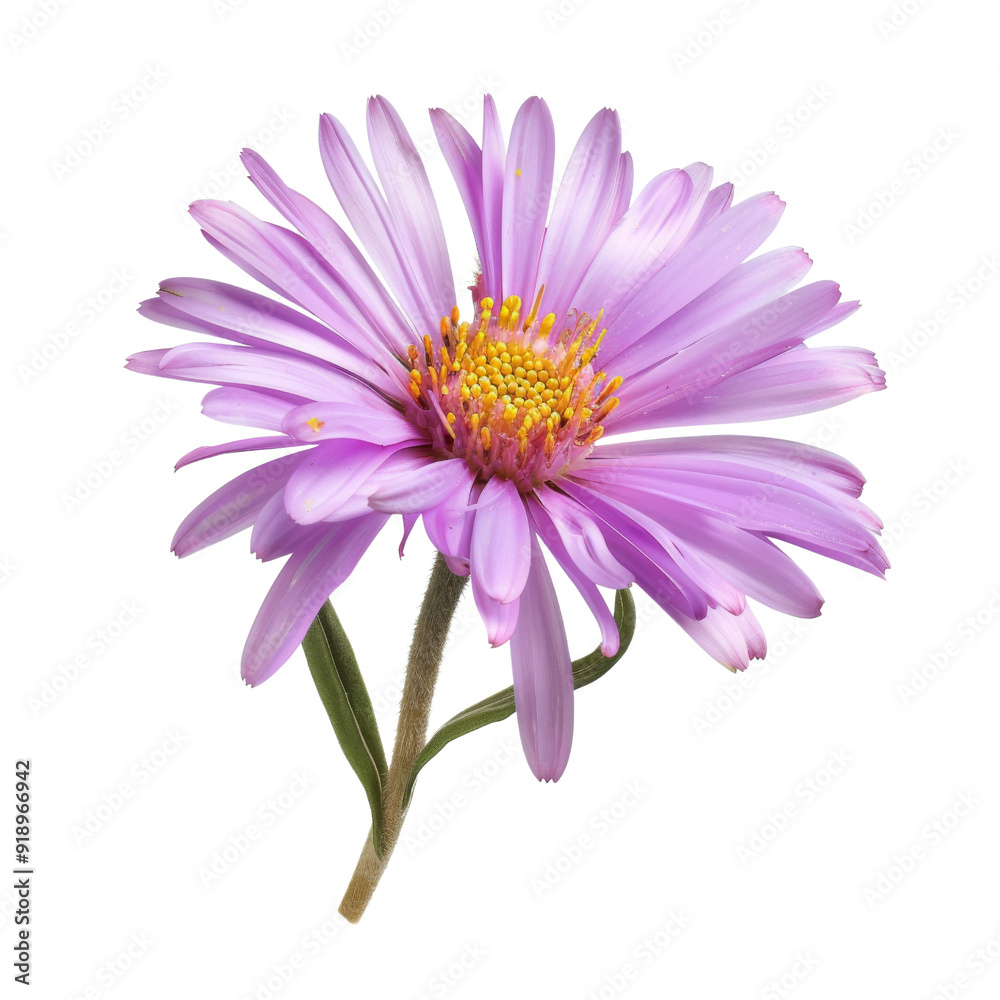 Obraz premium Isolated Purple Aster Flower with Delicate Petals and Green Stem.