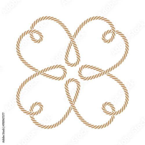 Vector symbol. Intertwined rope line cloverleaf. Isolated on white background