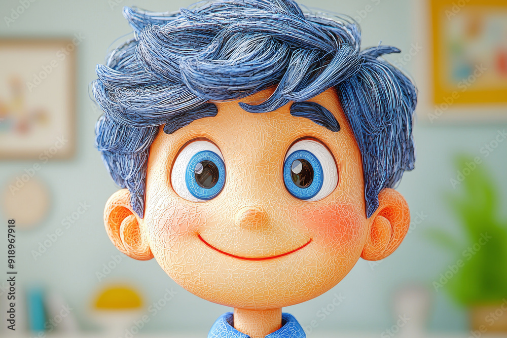 Smiling friendly cartoon character adult man male person portrait wearing blue shirt in 3d style design on light background. Human people feelings expression concept Smiling friendly cartoon character adult man male person portrait wearing blue shirt in 3d style design on light background. Human people feelings expression concept