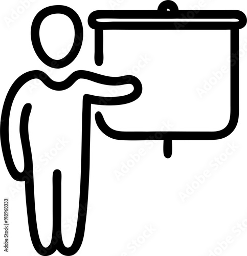 a flipchart man with a pointer, icon outline