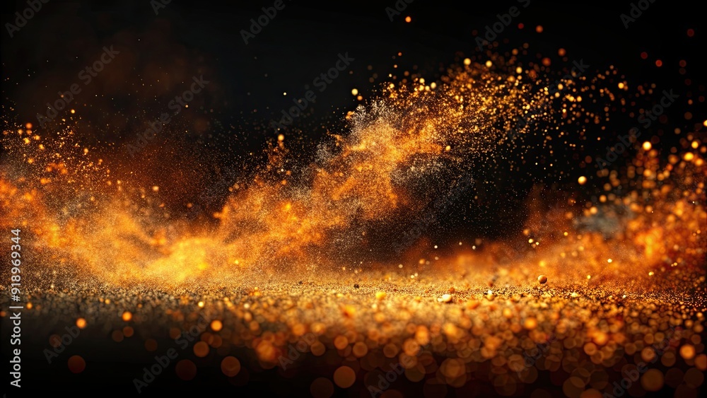 Abstract orange dust particles floating in dark void, isolated on black background, orange, dust, particles, floating, dark Abstract orange dust particles floating in dark void, isolated on black background, orange, dust, particles, floating, dark