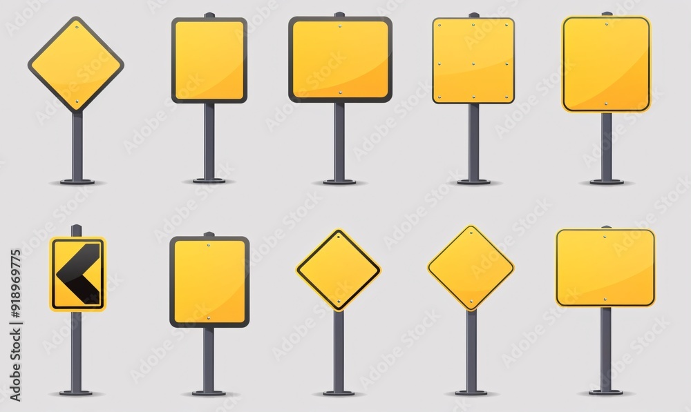 Authentic amber road sign. Isolated signal tables. Empty street traffic symbols stopping boards. Signaling plates set. Traffic control collection illustration. Authentic amber road sign. Isolated signal tables. Empty street traffic symbols stopping boards. Signaling plates set. Traffic control collection illustration.