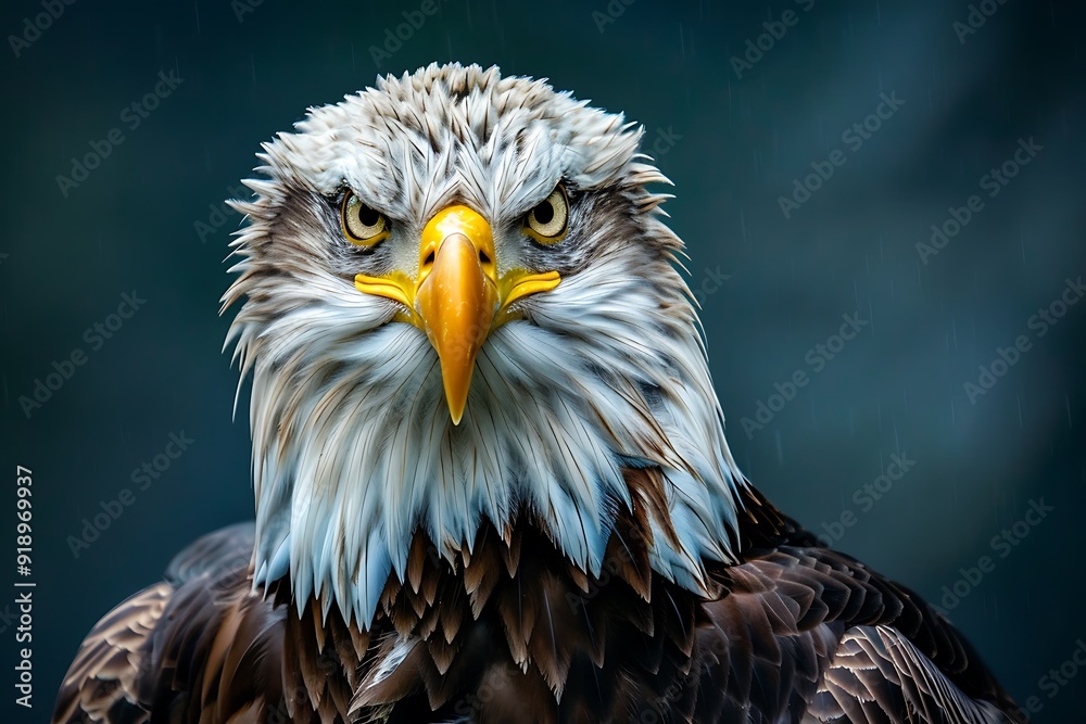 Obraz premium Close-up of a bald eagle with a sharp gaze.