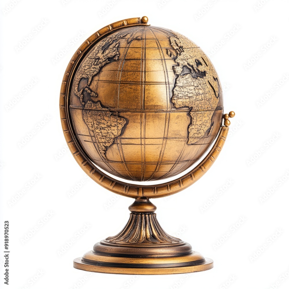 old golden metalic globe on white background old golden metalic globe on white background