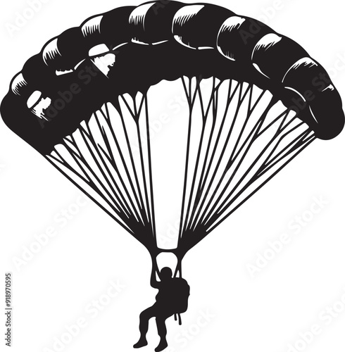 parachute black silhouette with a white background vector illustration