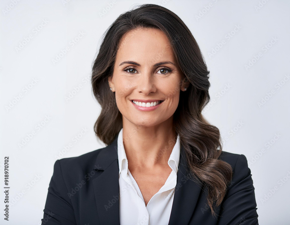 Portrait of a smiling businesswoman, isolated on a white background, with professional attire and a confident expression, emphasizing her face and posture with soft, photography. Portrait of a smiling businesswoman, isolated on a white background, with professional attire and a confident expression, emphasizing her face and posture with soft, photography.