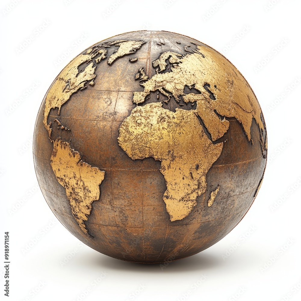 old golden metalic globe on white background old golden metalic globe on white background