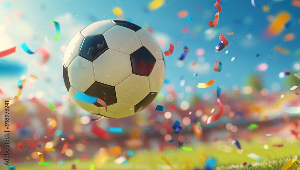 Naklejka premium Soccer Ball in a Confetti Celebration