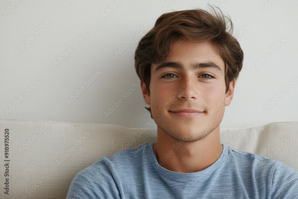 Smiling friendly cartoon character adult man male person portrait wearing blue shirt in 3d style design on light background. Human people feelings expression concept Smiling friendly cartoon character adult man male person portrait wearing blue shirt in 3d style design on light background. Human people feelings expression concept