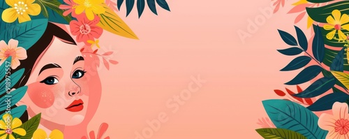 Woman s face, floral patterns, flat design illustration photo