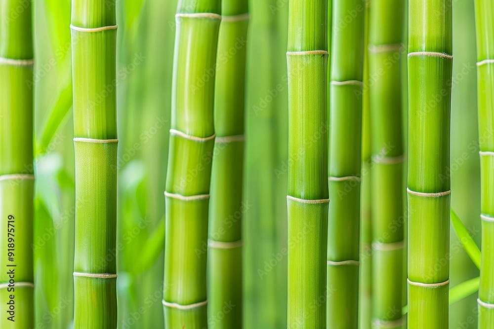 Fototapeta premium Detailed close up of vibrant green bamboo stalks showcasing the intricate beauty of nature