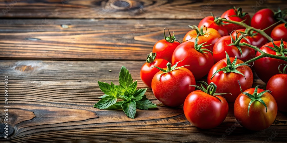 Fresh tomatoes on a rustic wooden table, farmers market, organic, ripe, red, vibrant, produce, agriculture, healthy, food Fresh tomatoes on a rustic wooden table, farmers market, organic, ripe, red, vibrant, produce, agriculture, healthy, food