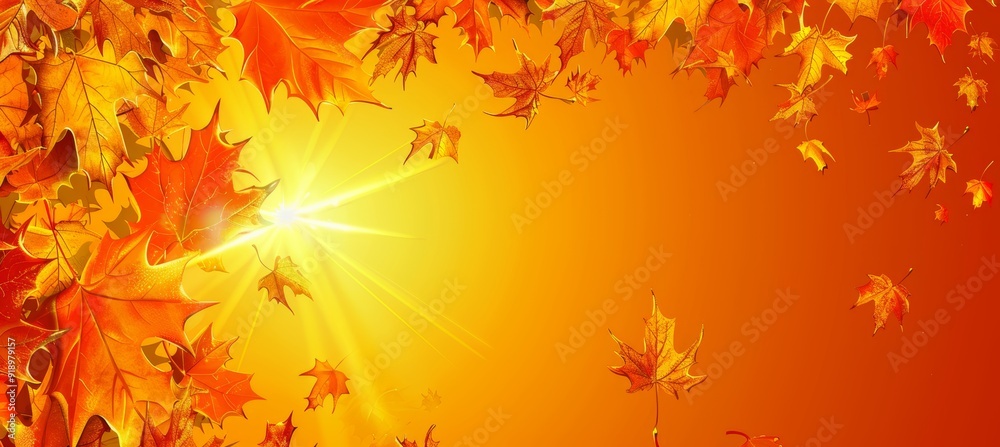 Golden Autumn Leaves Falling Against a Bright Sunny Background, Perfect Image for the Fall Season Golden Autumn Leaves Falling Against a Bright Sunny Background, Perfect Image for the Fall Season