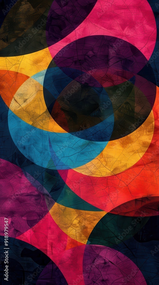 Fototapeta premium Vibrant circles in various colors blend together creating a dynamic abstract pattern