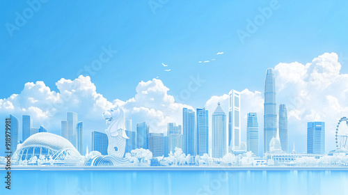 Iconic Cityscapes Blend: Shanghai and Singapore Skyline Harmony
