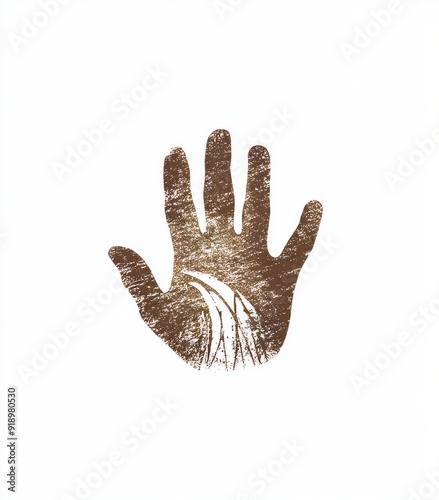 This wet mud texture features a palm print shape on a white background with a top view and clip path. photo