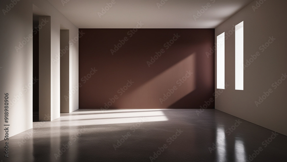 Empty Room with Luxurious Brown and Soft White Colors with Dramatic Sunlight Shadows Empty Room with Luxurious Brown and Soft White Colors with Dramatic Sunlight Shadows